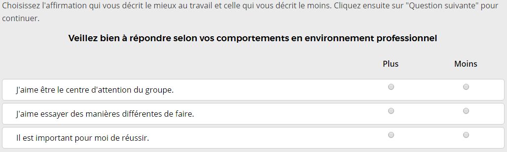Exemple de question Talogy PAPI I Test de Personnalité